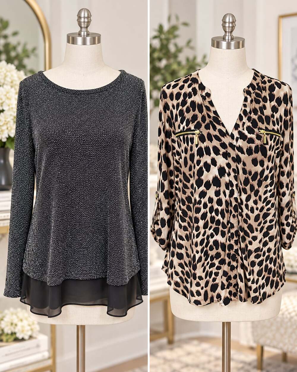 INC International Concepts XL Blouse Set Leopard Print & Black Shimmer